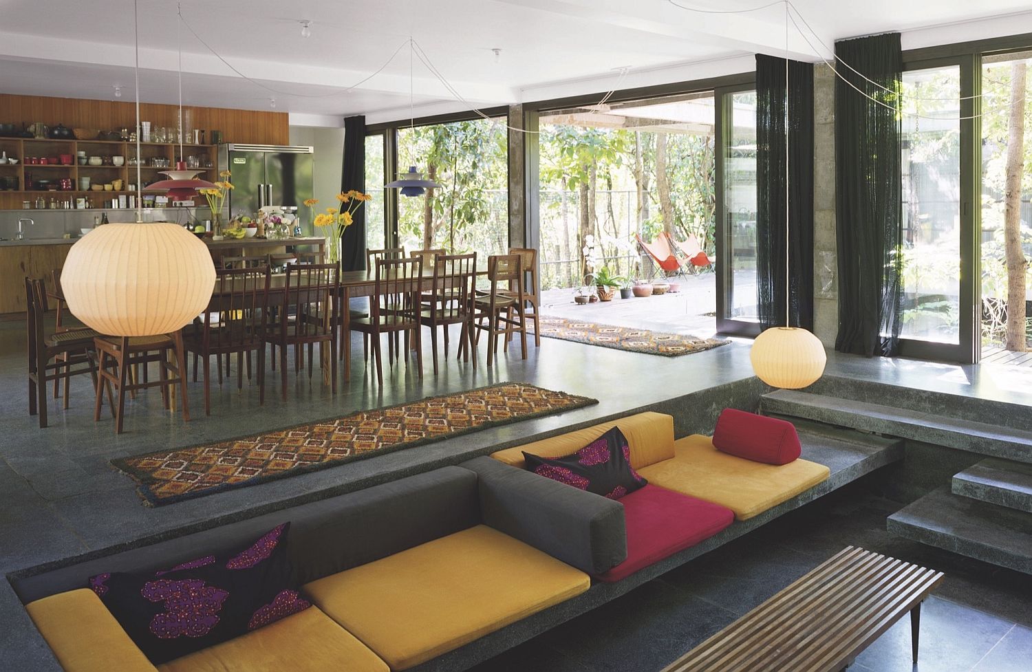 Colorful-and-open-interior-of-the-modern-Thai-home-with-a-series-of-courtyards