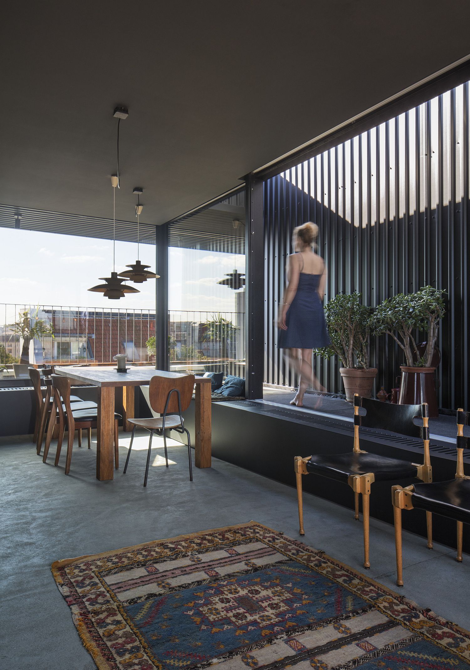 Bright and urbane interior of the floating penthouse in Berlin