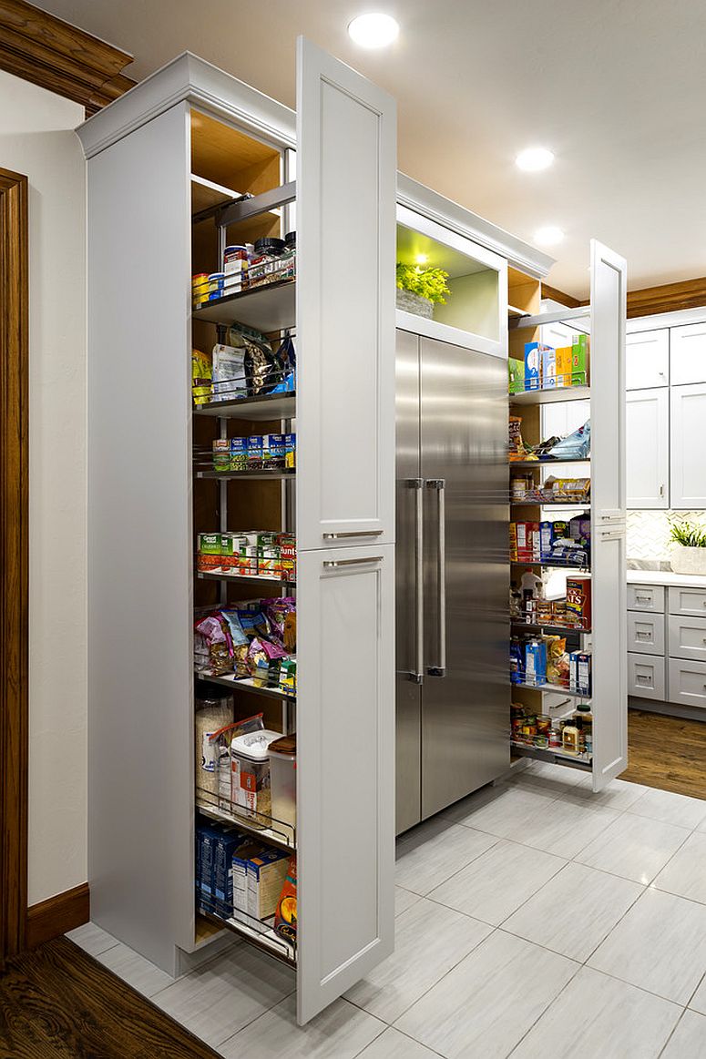 Double Floor To Ceiling Pantries Flank The Refrigerator In This Transformed Modern Kitchen 