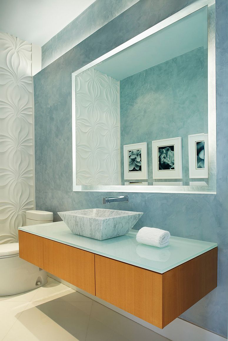 Floating-wooden-vanity-for-the-modest-powder-room-in-turquoise