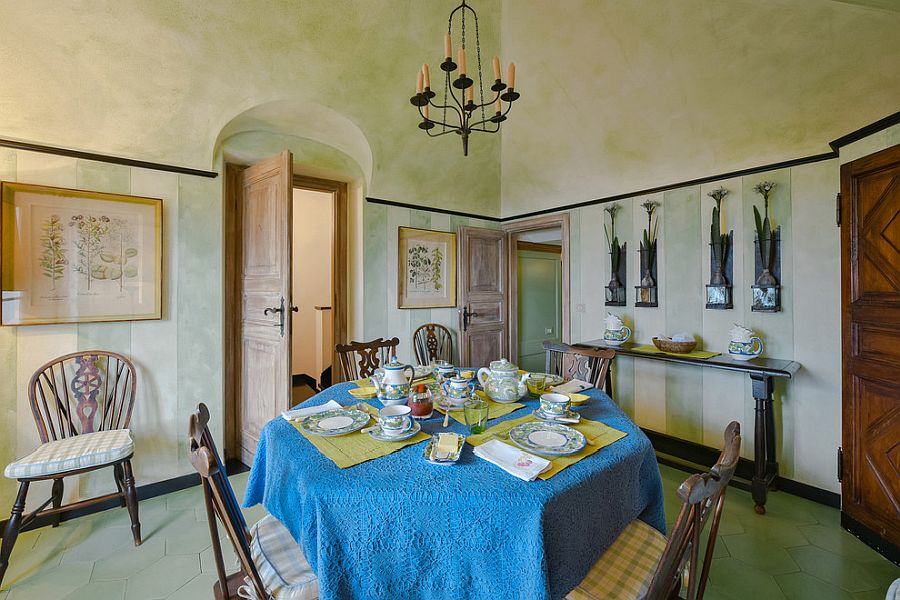 Mediterranean-style-dining-room-with-textured-green-walls