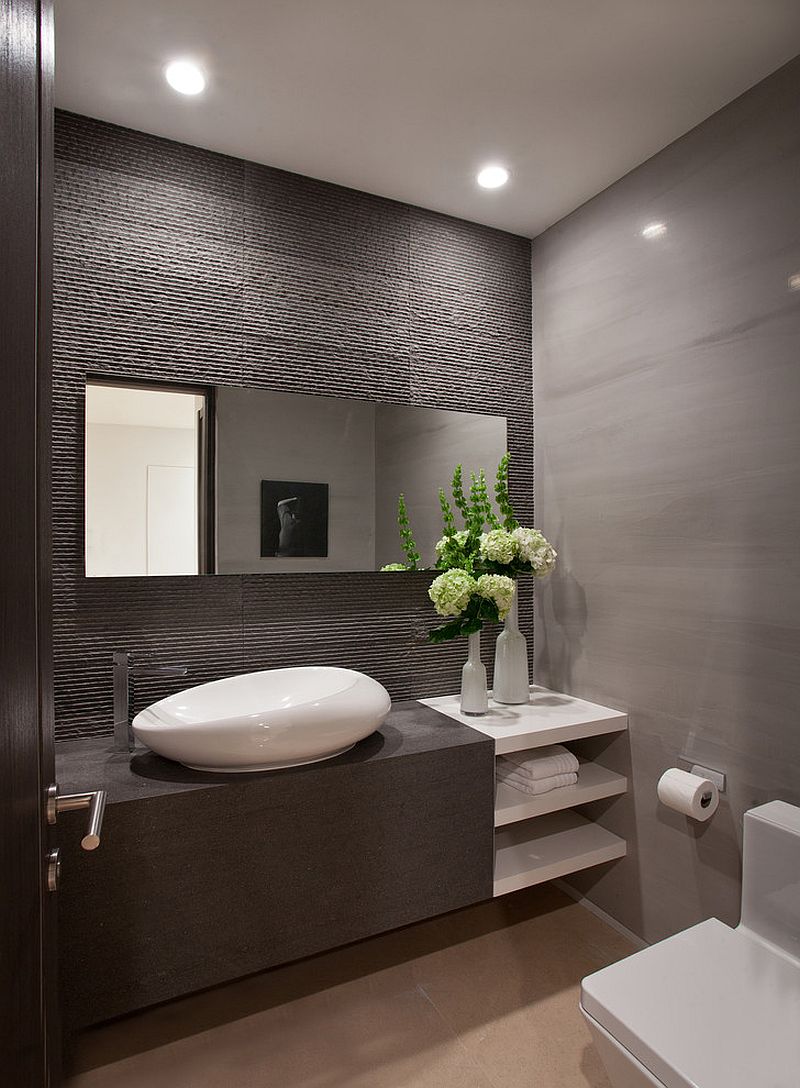 Polished-contemporary-powder-room-in-gray