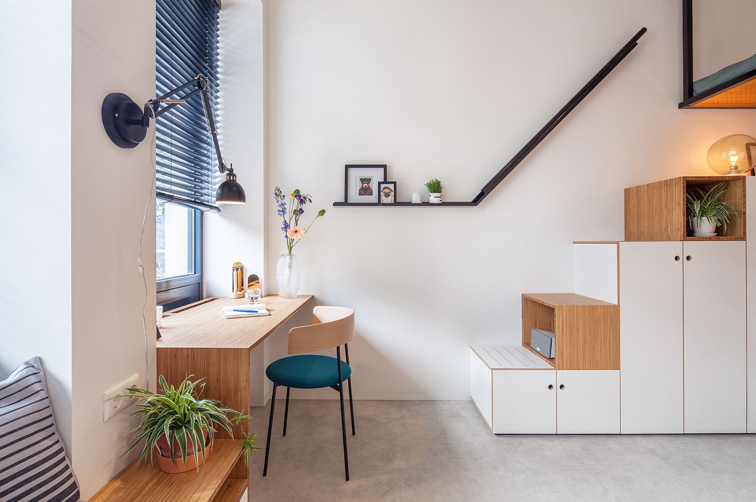 Steps-to-the-loft-turned-into-storage-units-inside-the-tiny-apartment