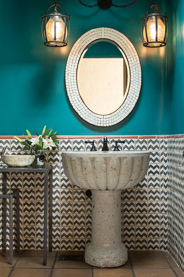 Turquoise-brings-brightness-to-the-small-powder-room