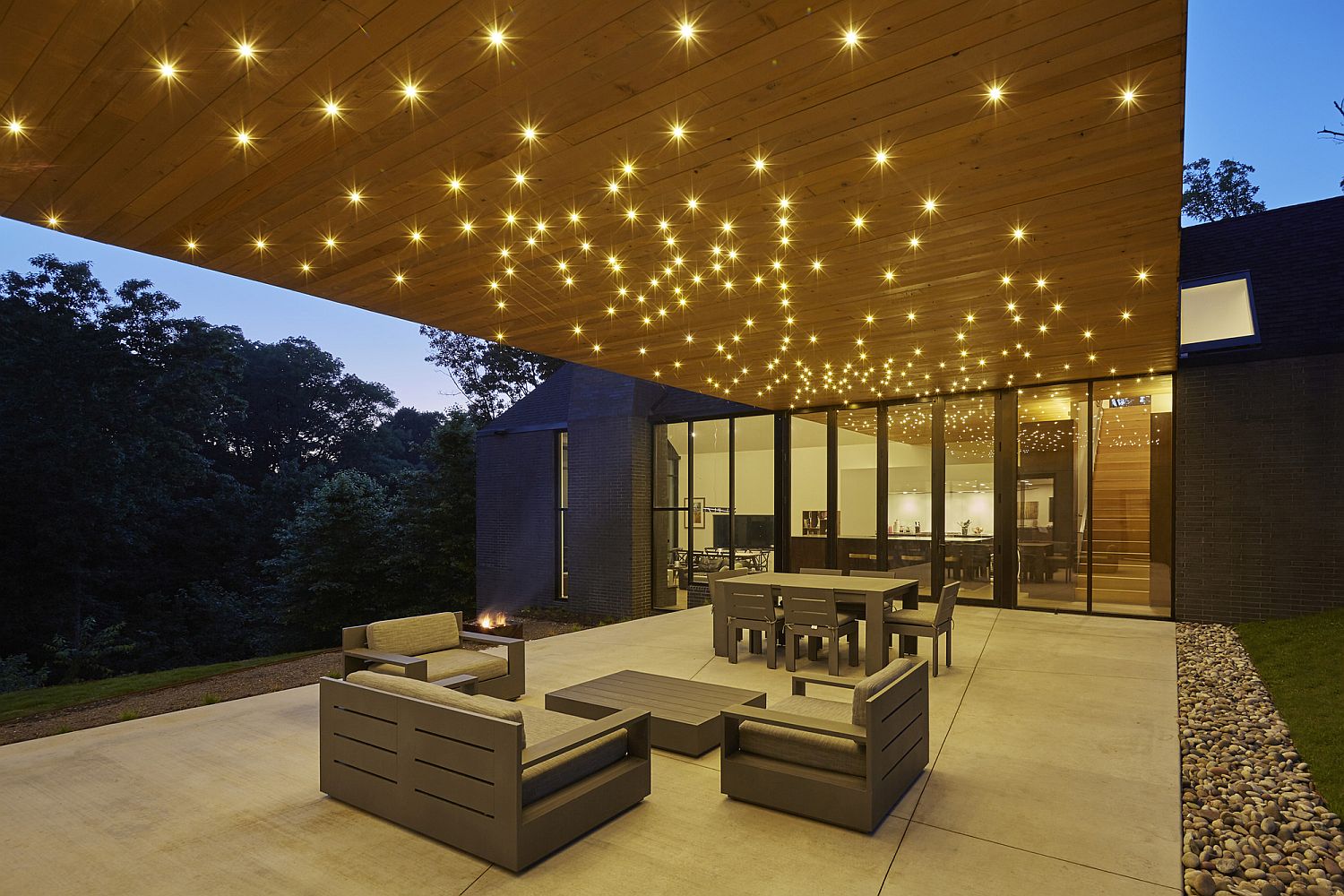 Fabulous sheltered outdoor sitting space with brilliant lighting