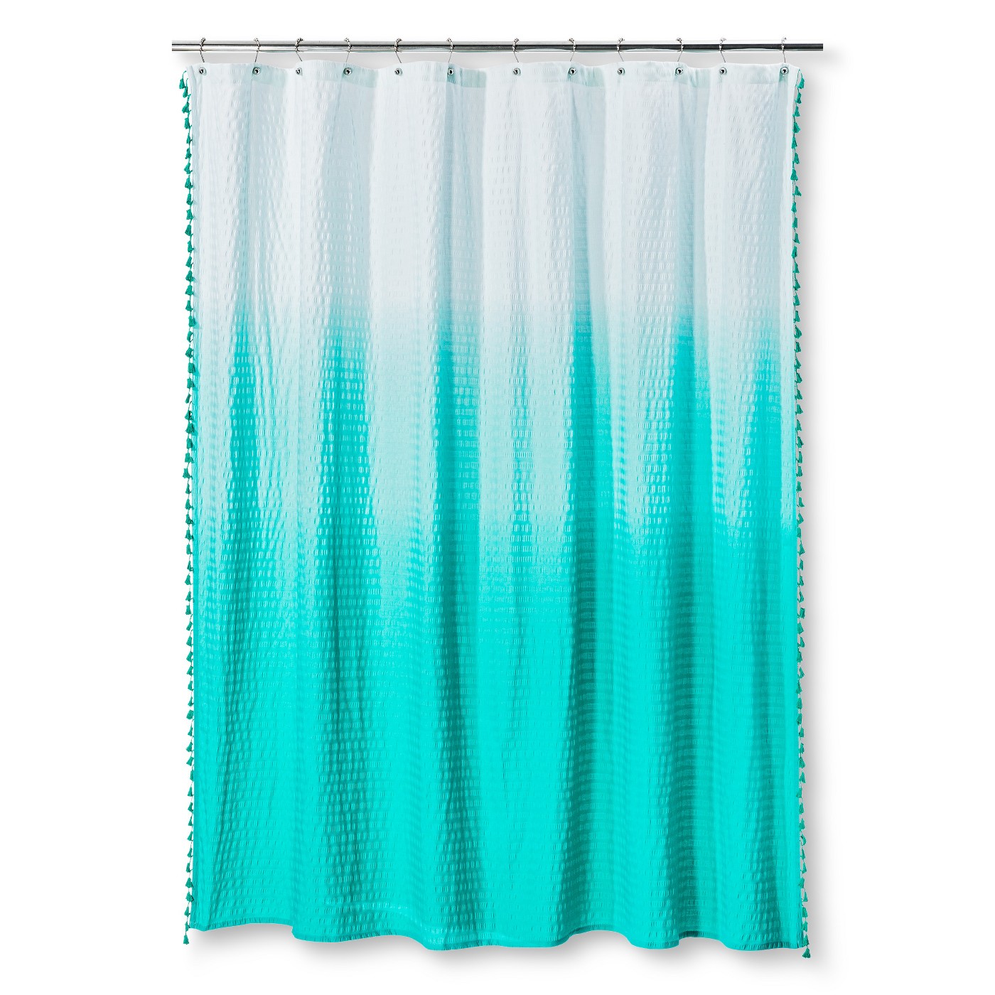 Ombre shower curtain with tassels