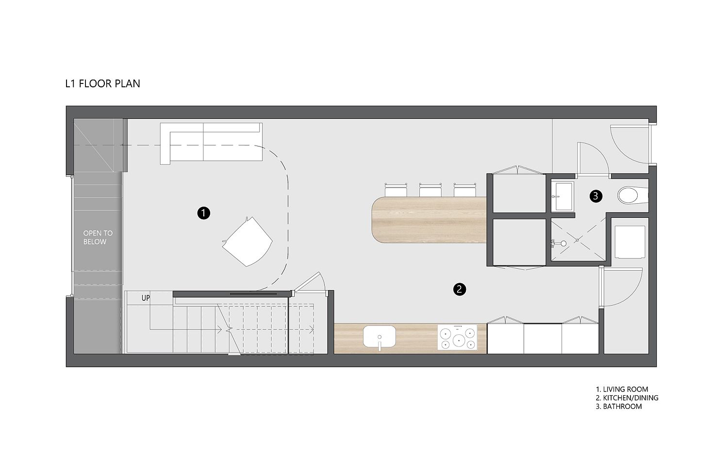 Base level floor plan of the loft sitting inside a chrch