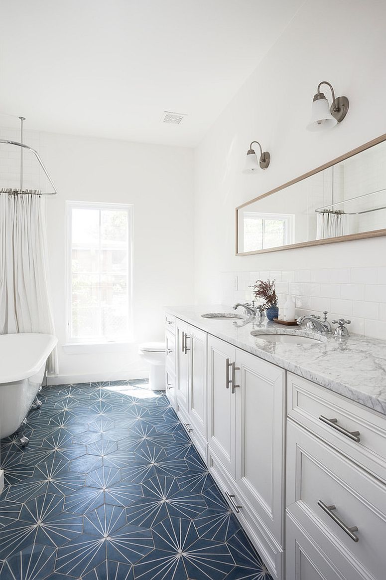 Bathroom floor with color and pattern is a showstopper