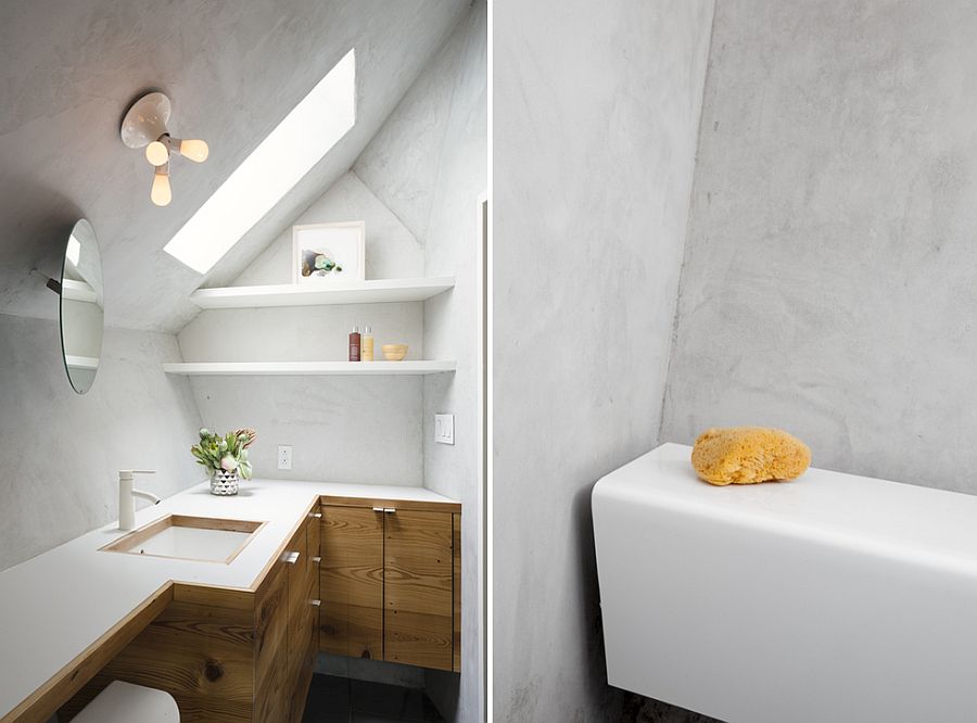 Bathroom in cement and wood with lovely natural lighting