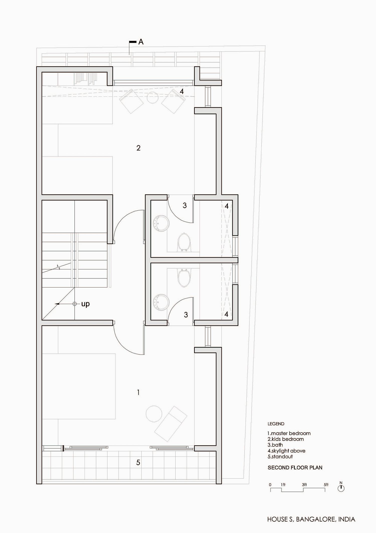 Bedroom level floor plan of House S