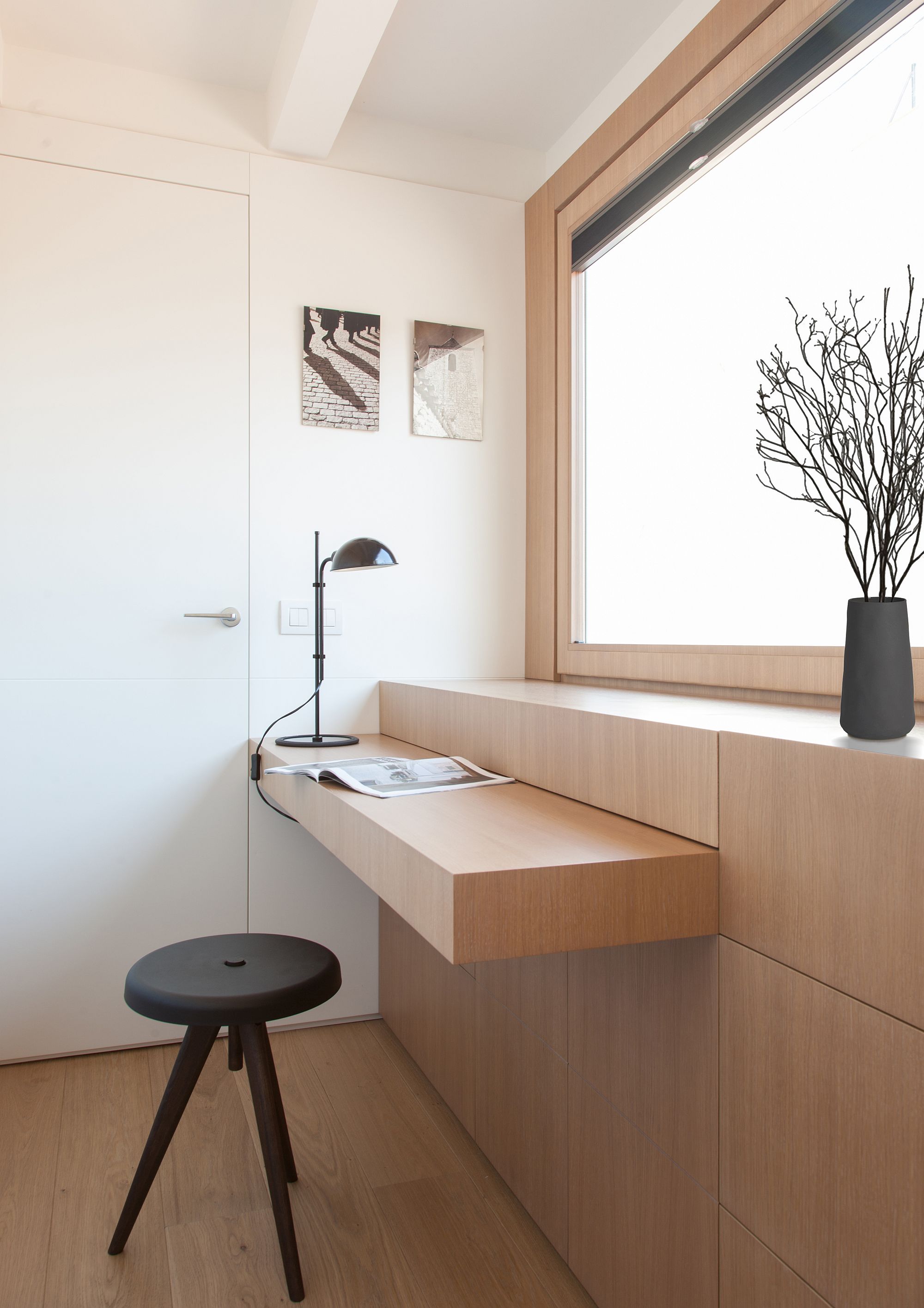 Custom foldable tables and wall-mounted additions inside the home