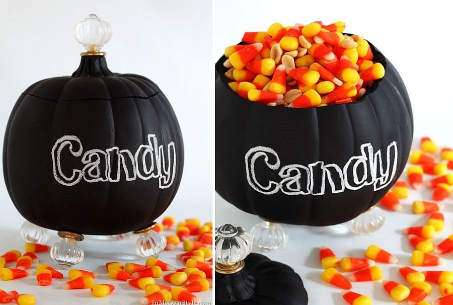 DIY candy jar carved from pumpkins!