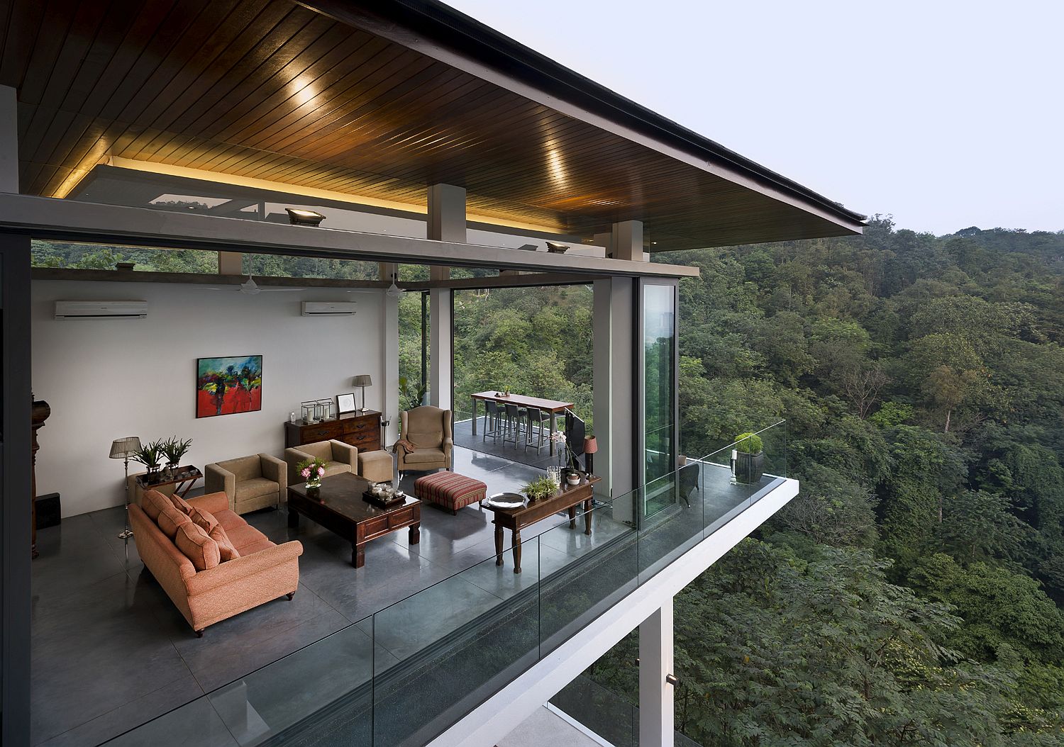 Deck of the stunning contemporary home in Kuala Lumpur overlooking a rainforest