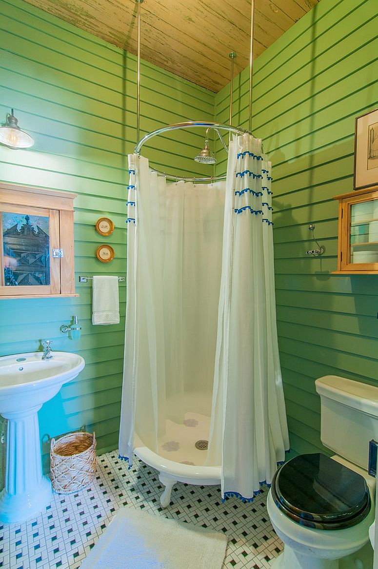 Green is a great color for the eclectic modern bathroom