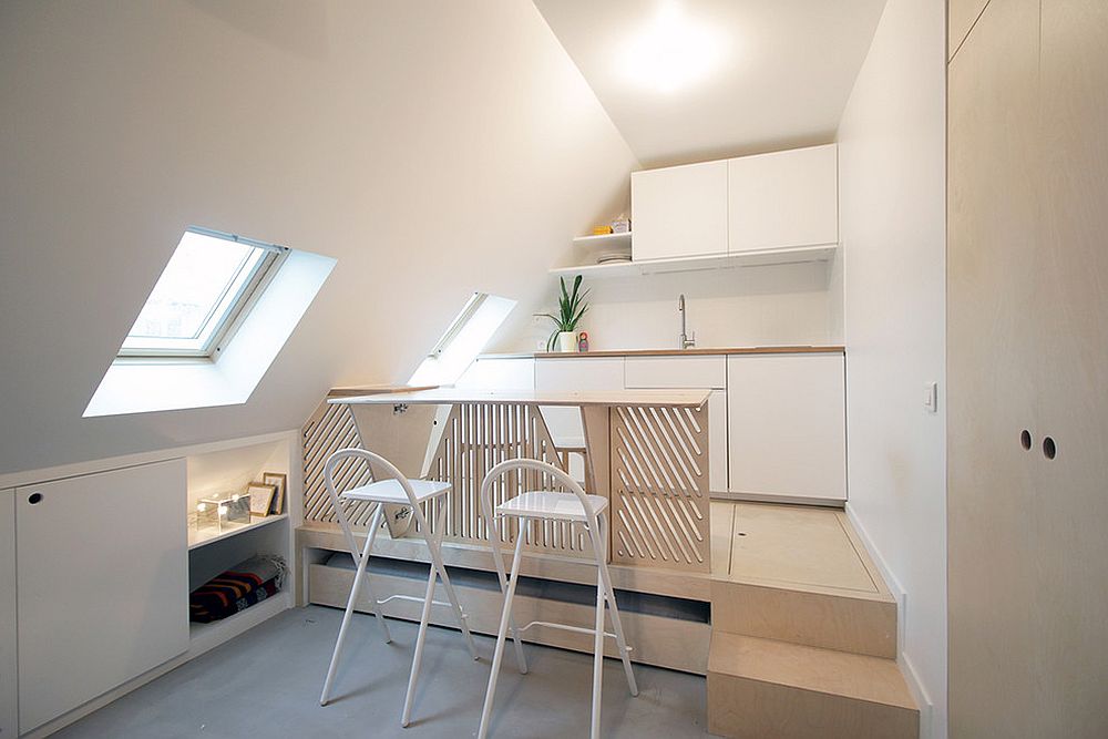 Minimal tiny home dining area with a hint of Japanese charm