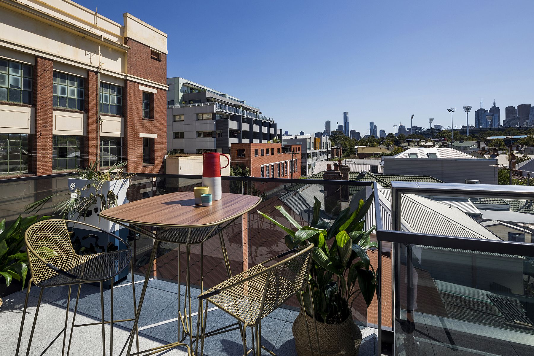 Open rooftop deck with city views