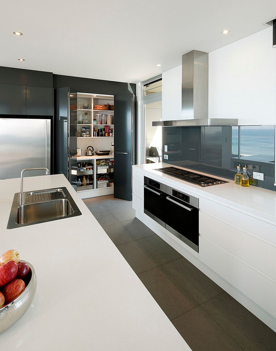 sleek black polished pantry doors