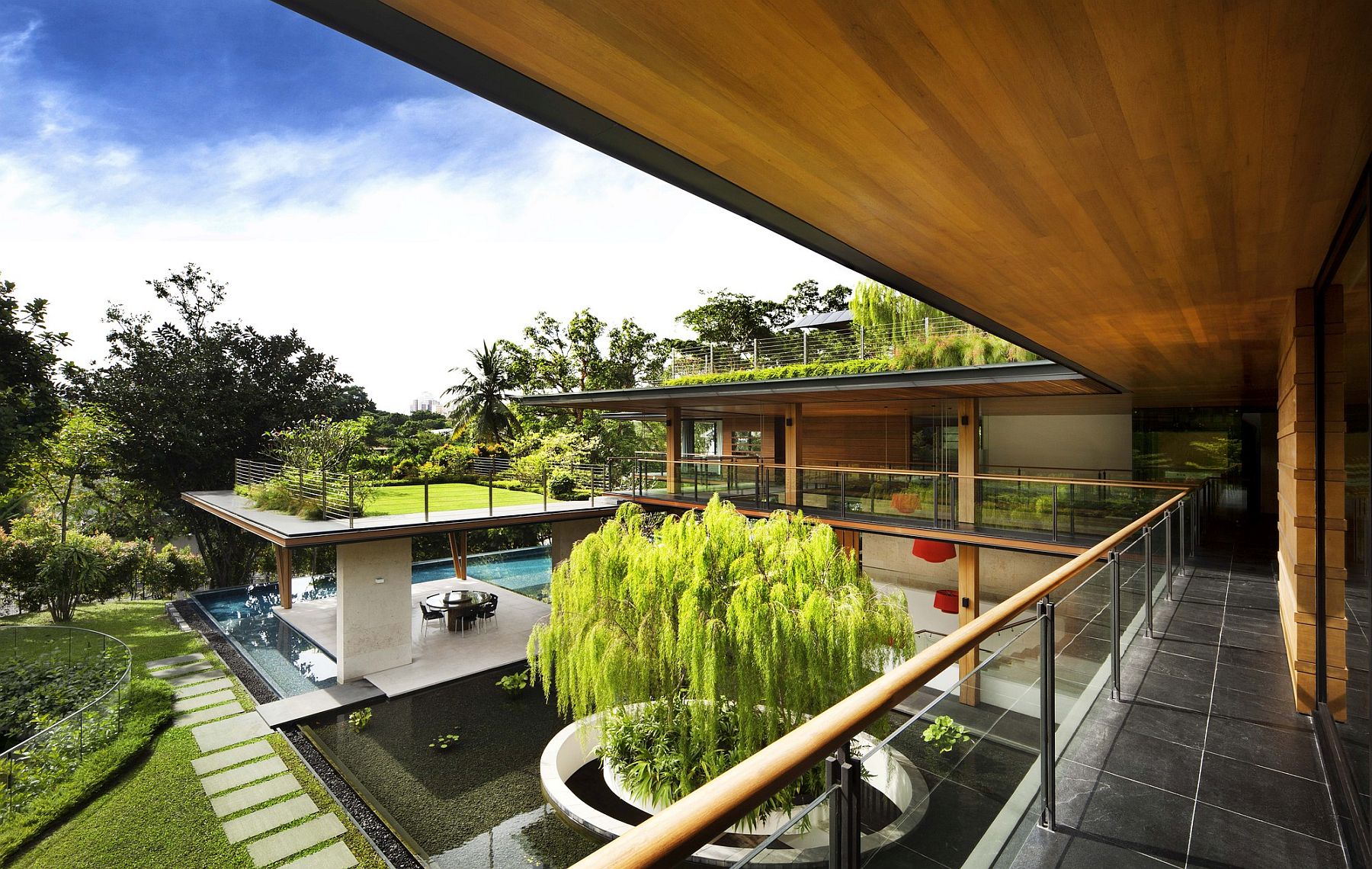 Series of roof gardens and ponds around the Ficus House