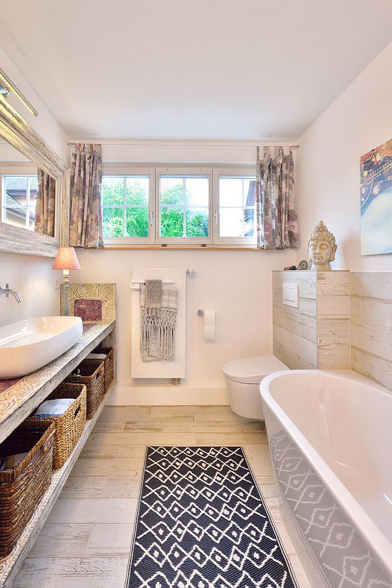 Shabby chic style bathroom in white and beige