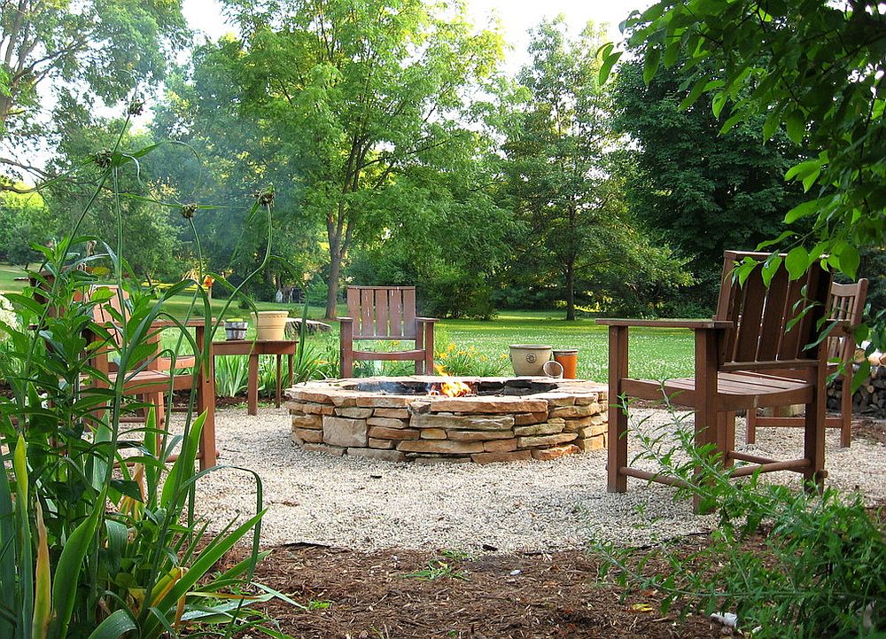 Stacked stone fire pit is a classic that never fails!