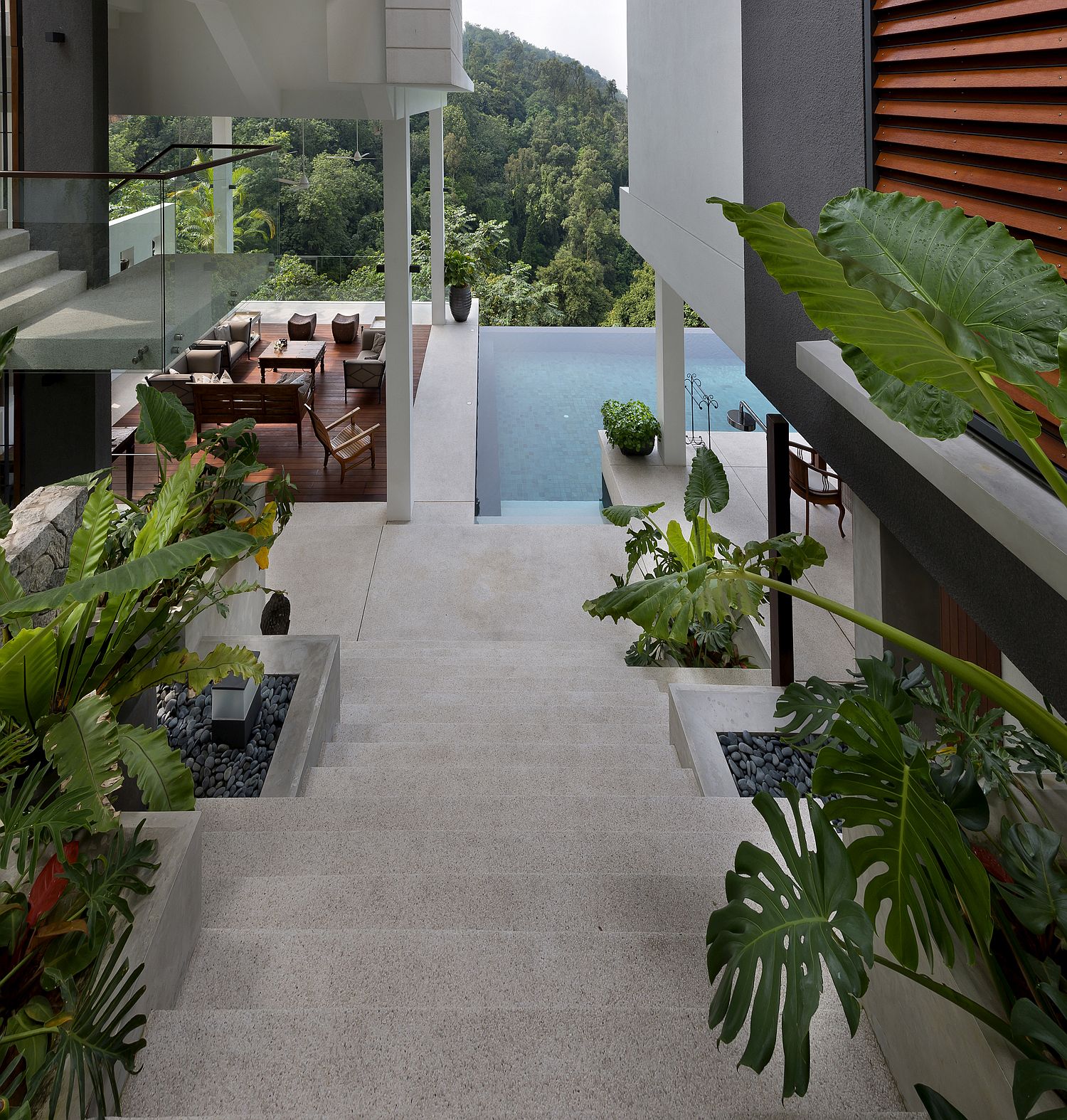 Stairway leading to the pool area