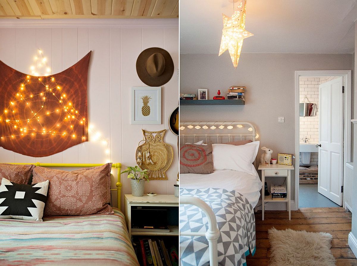 Usher in Early Festivities: Awesome Eclectic bedrooms with String Lights