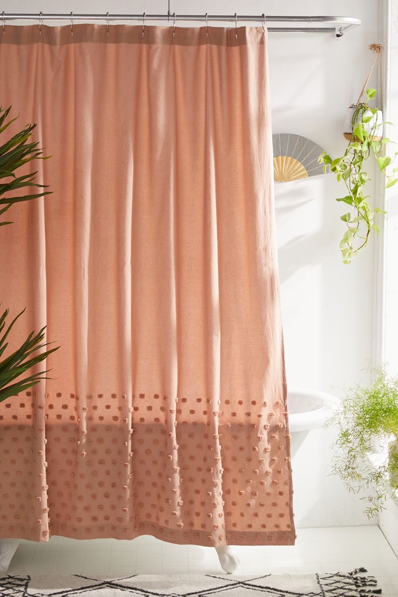 Textured shower curtain in deep rose