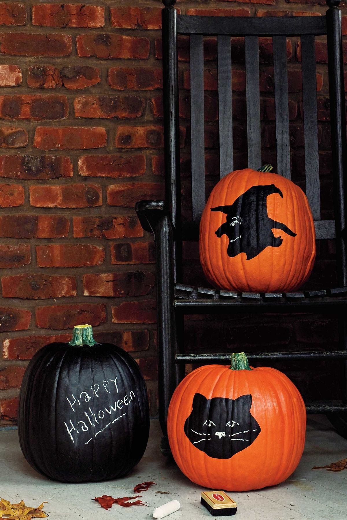 Use chalkboard and paint to create a cool pumpkin clad Halloween porch