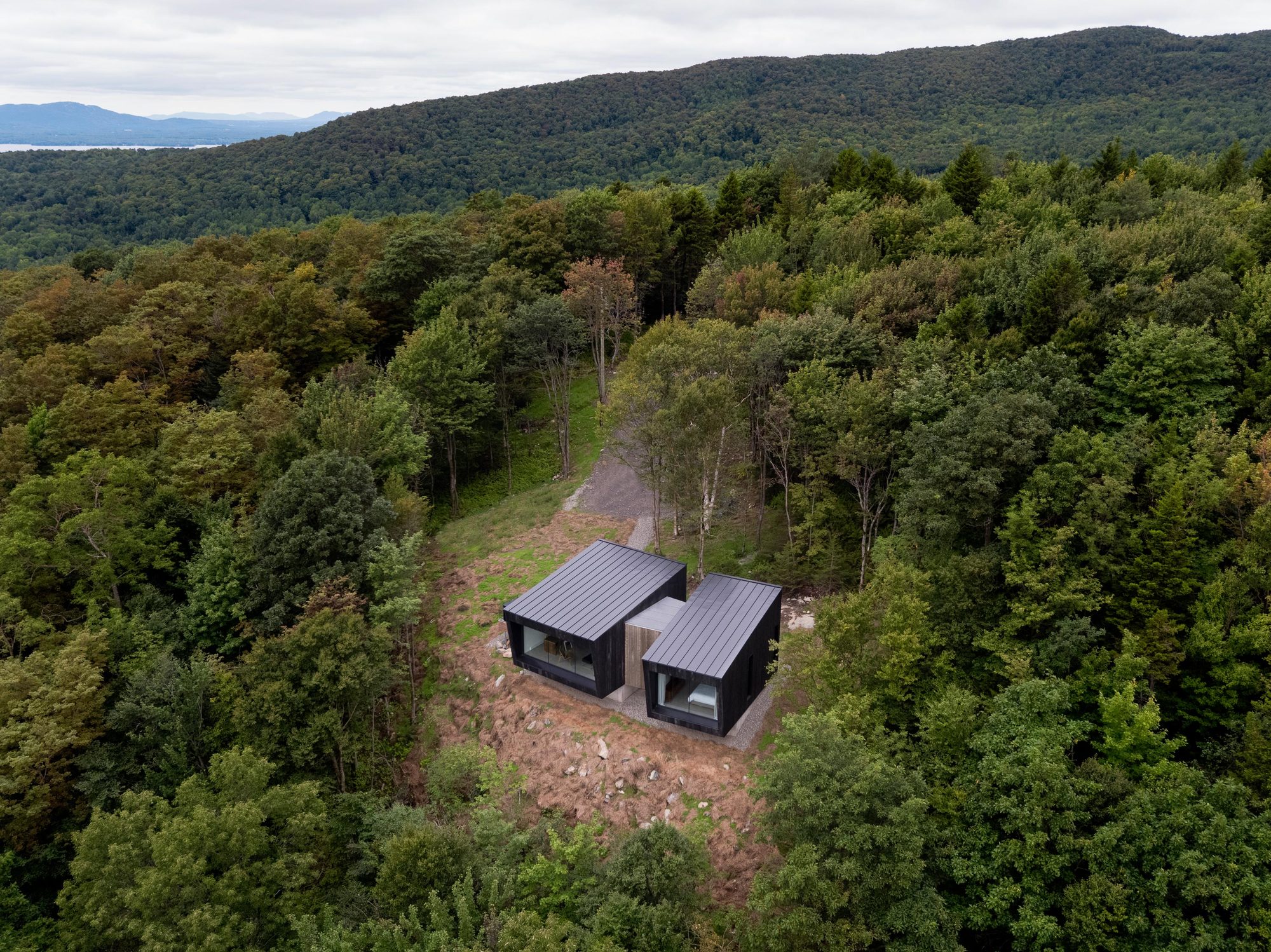 Aerial view of the Crowhill Cabin