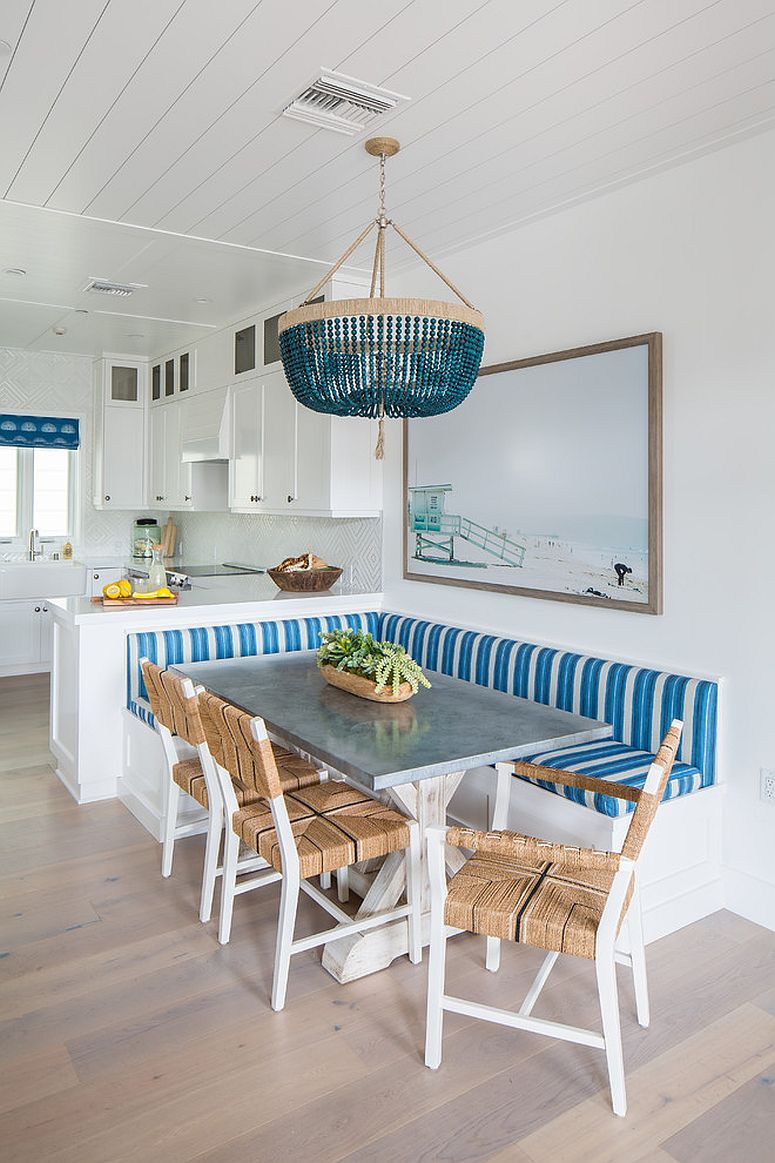 Banquette beach style dining feels fun and is space-savvy!