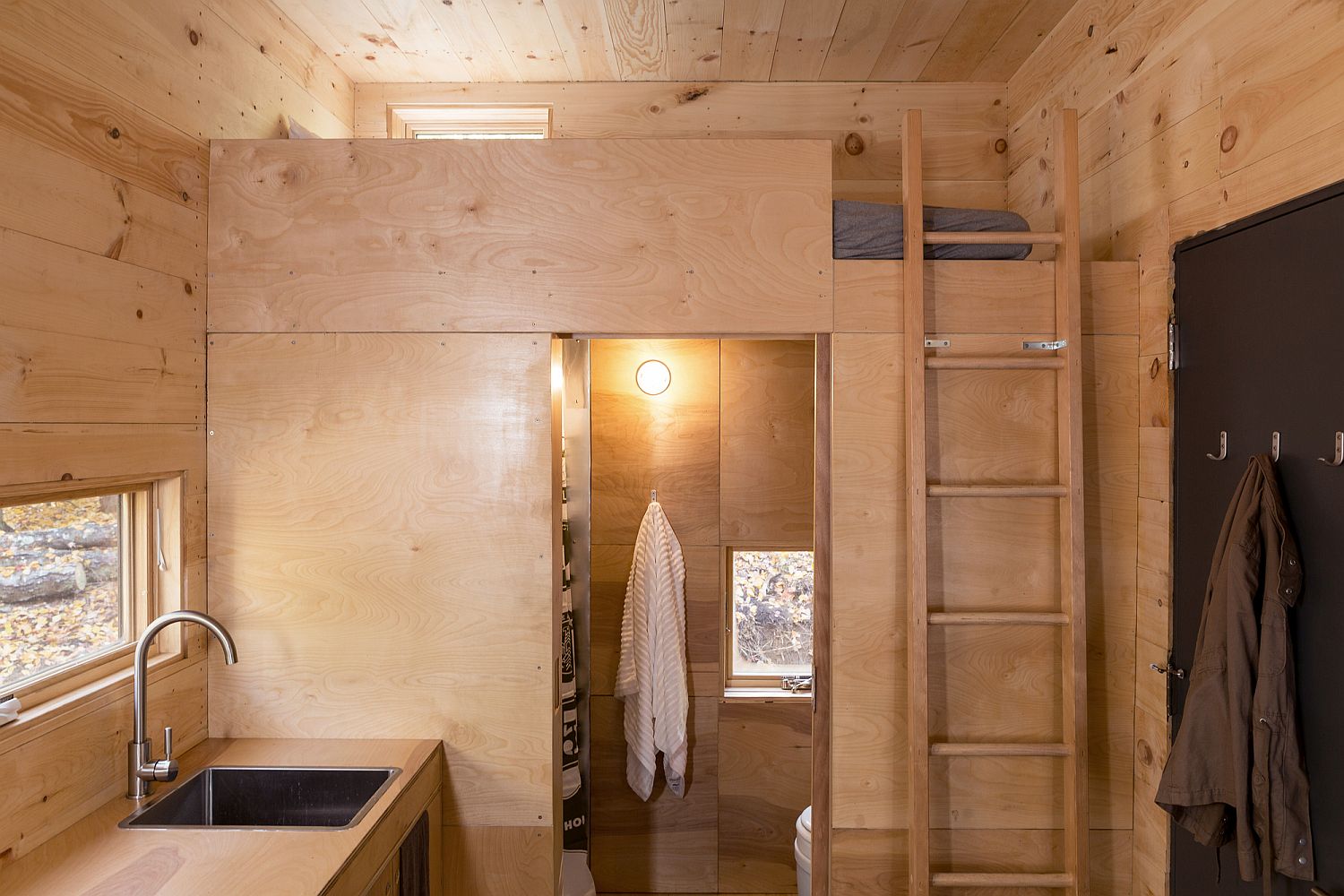 Bathroom below the bunk bed inside the cabin