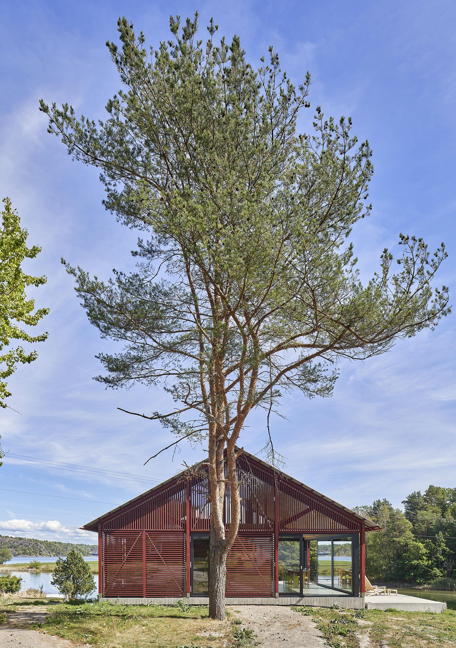 Cabin can be opened and closed to various degrees using wooden shutters