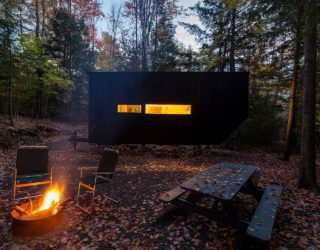 Tiny Cabin in the Woods Charms with Dark Exterior and Versatile Design