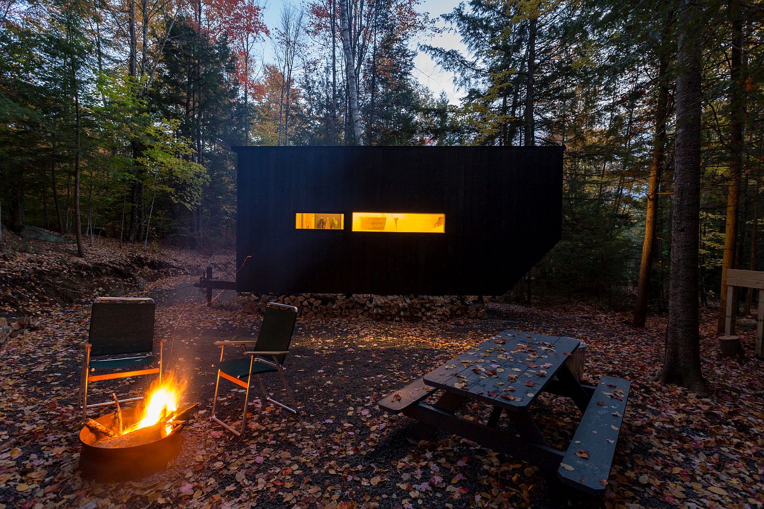 cabin camping in the woods