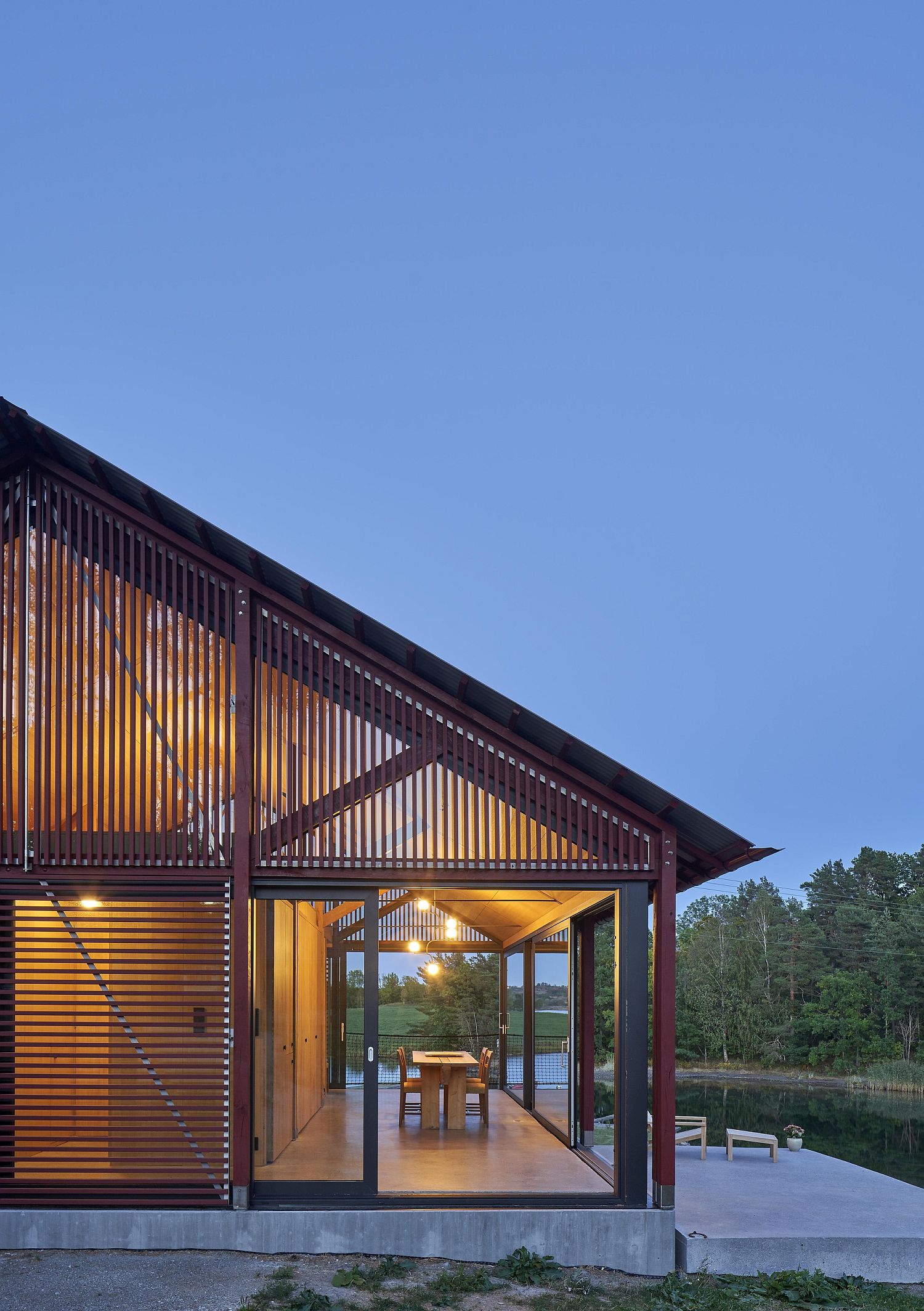 Concrete base and pavilion design of the cabin make it unique and durable