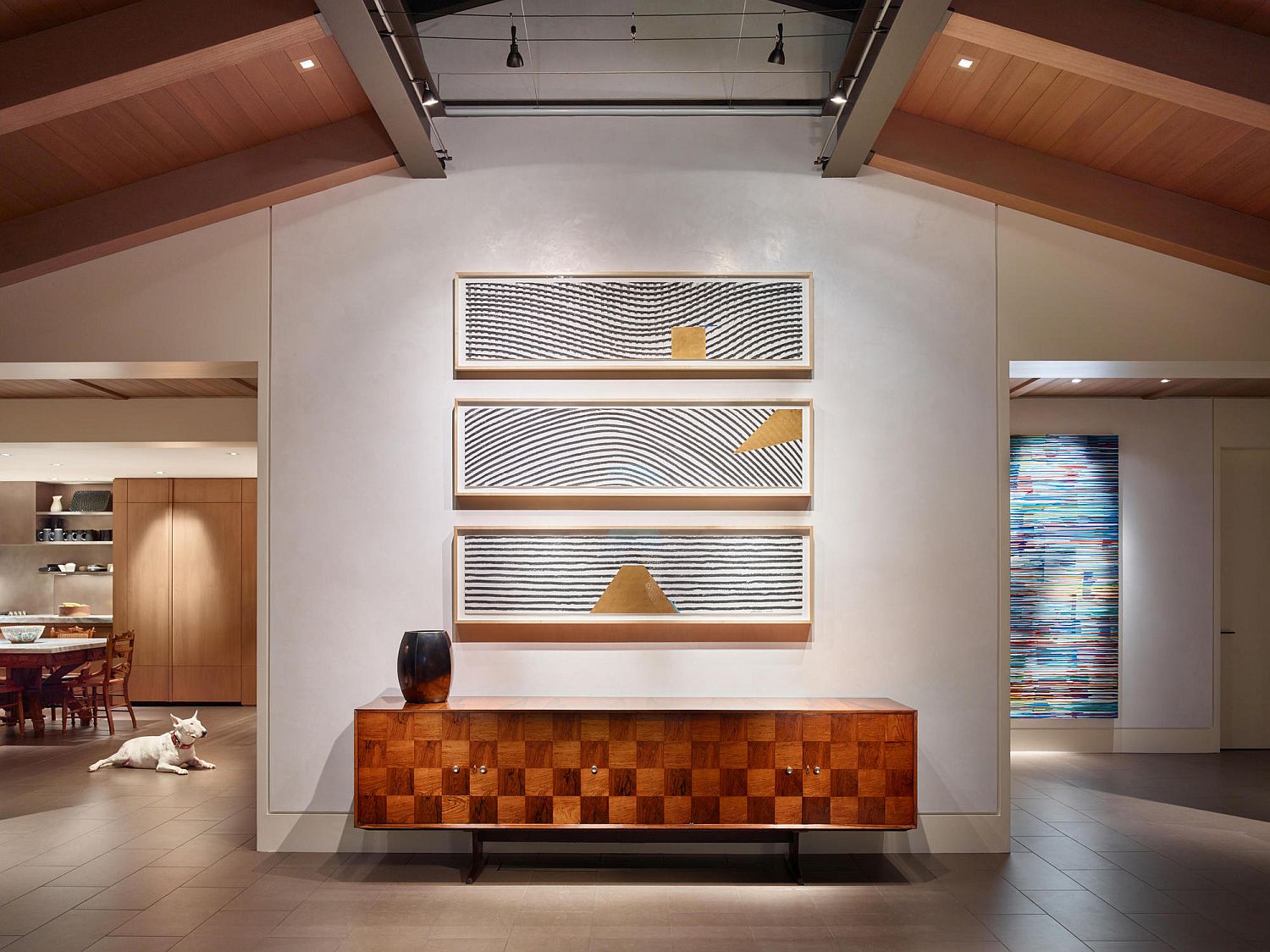 Credenza adds warmth and elegance to the entrance