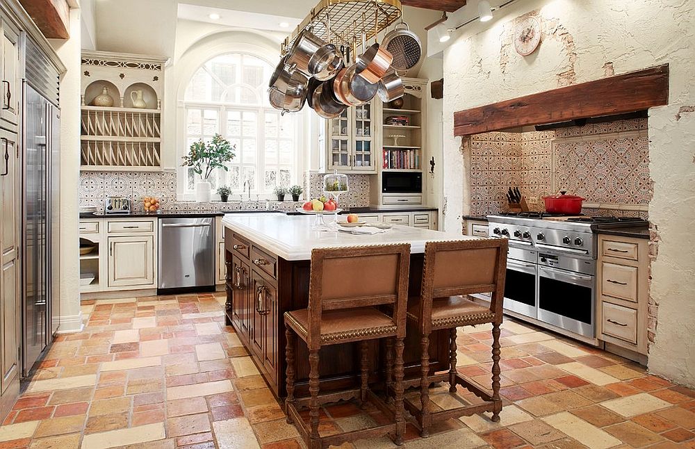 Exquisite Farmhouse Kitchen With Moroccan Style Tiled Backsplash 