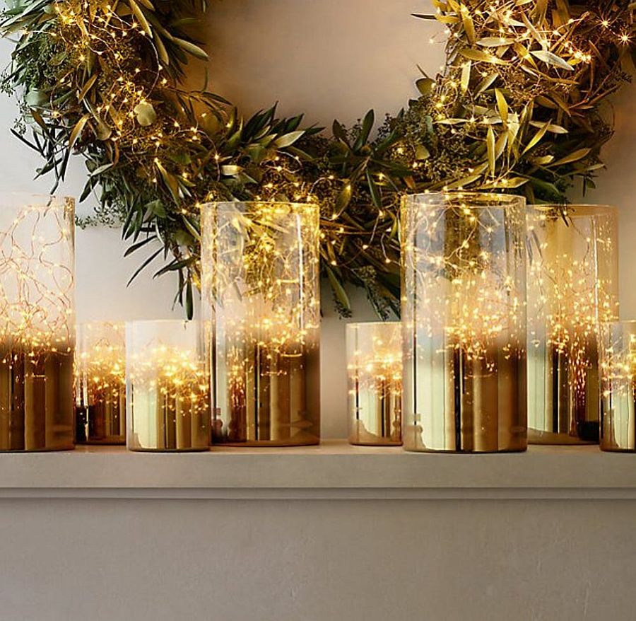 Gold-glass-and-green-make-for-a-lovely-combination-on-the-Holiday-mantel