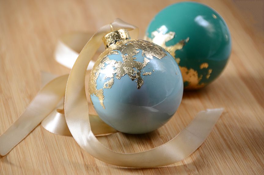 Gold leaf holiday bulb ornaments