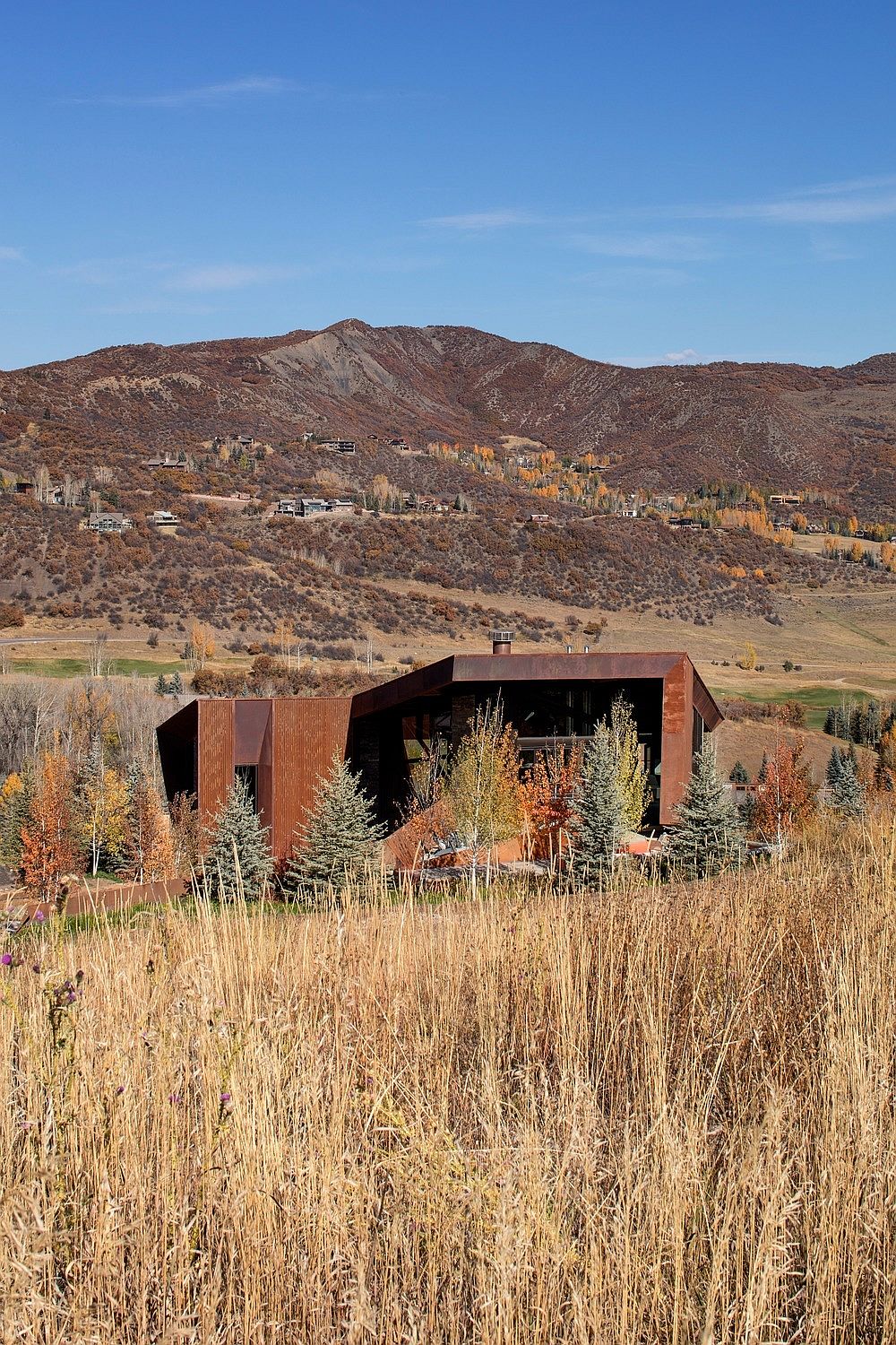 Hillside home blends into the landscape from the front