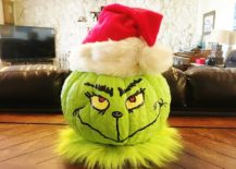 Mean-looking-grinch-pumpkin-DIY-with-Christmas-hat-217x155