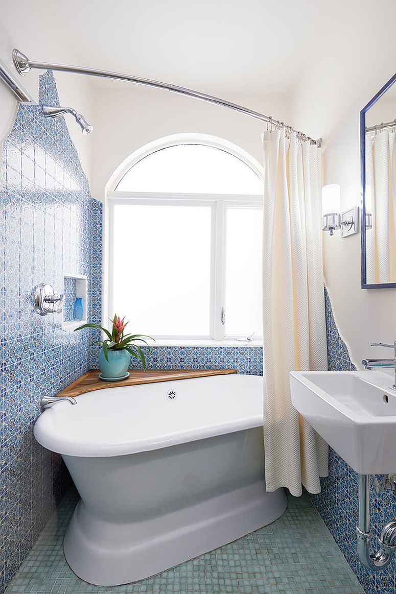 Mediterranean style bathroom is full of color and brightness