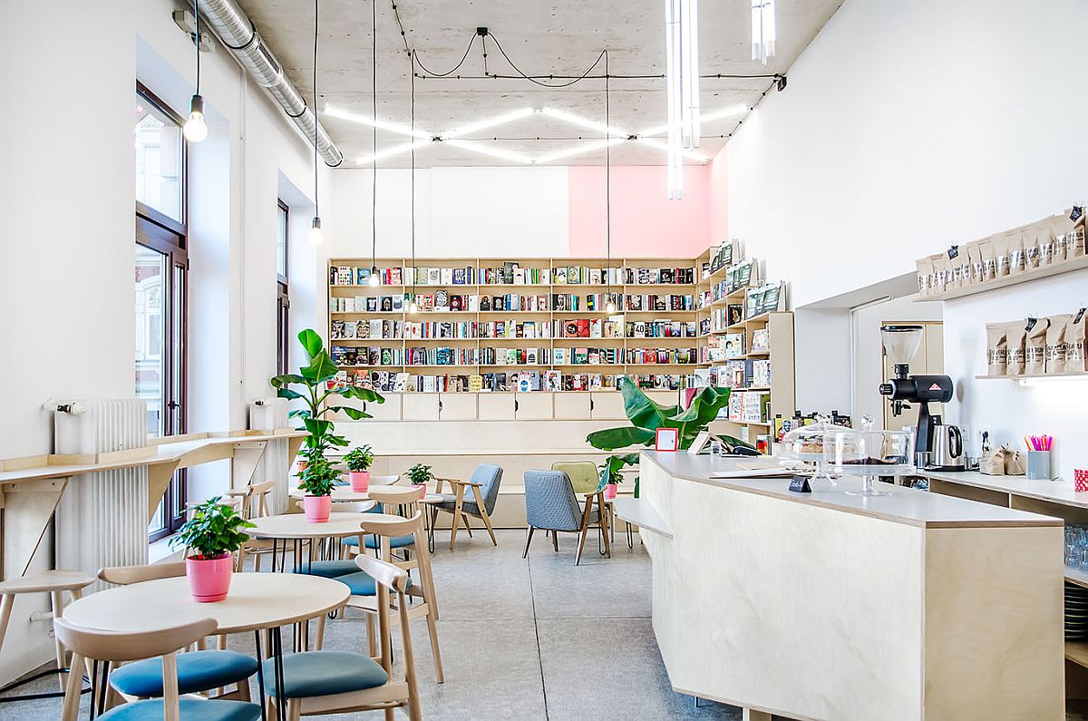 Old milk bar transformed into a fabulous bookstore and coffee house in Poznan, Poland