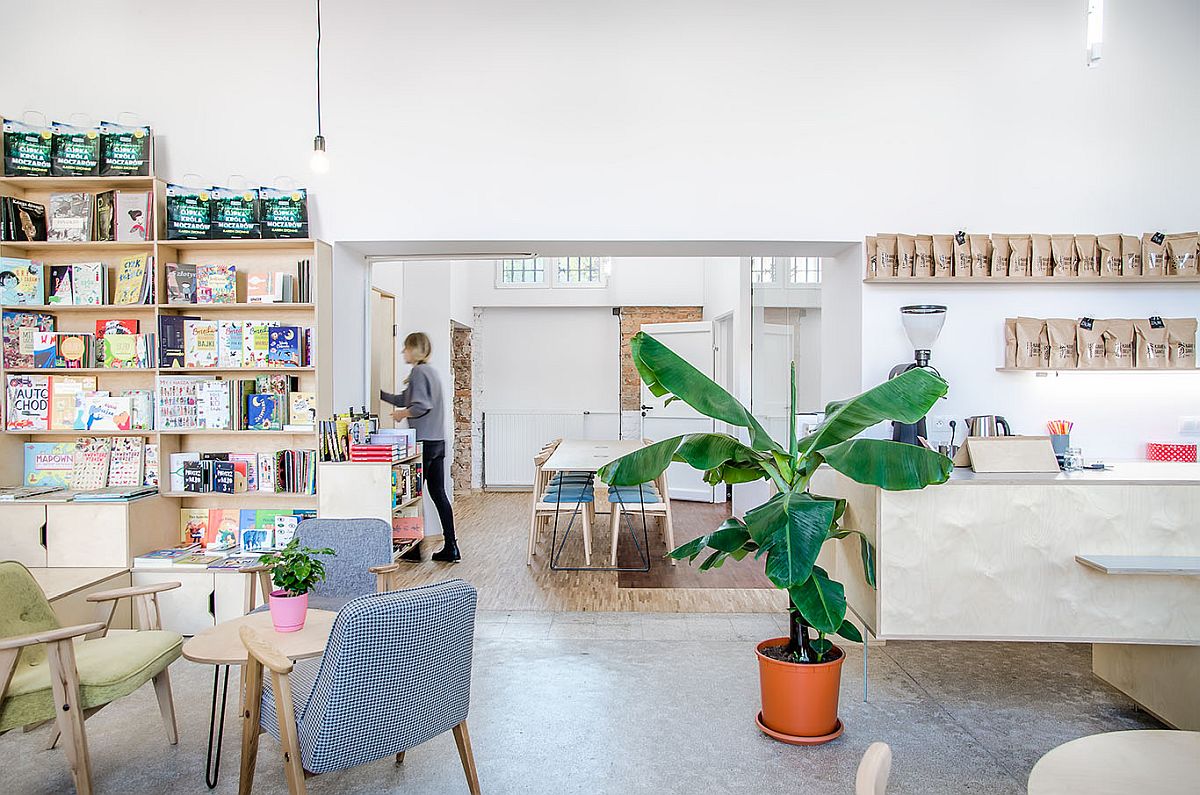 Old milk bar turned into cafe and bookstore in Poznan, Poland