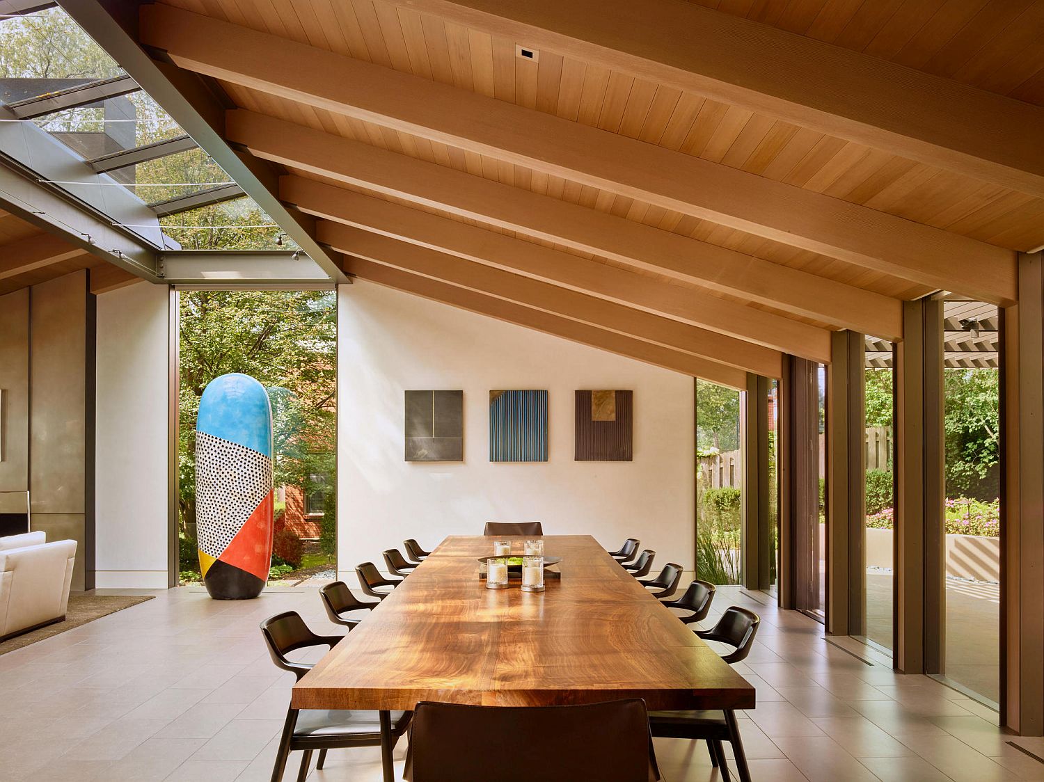 Open dining area of the home with lovely art display