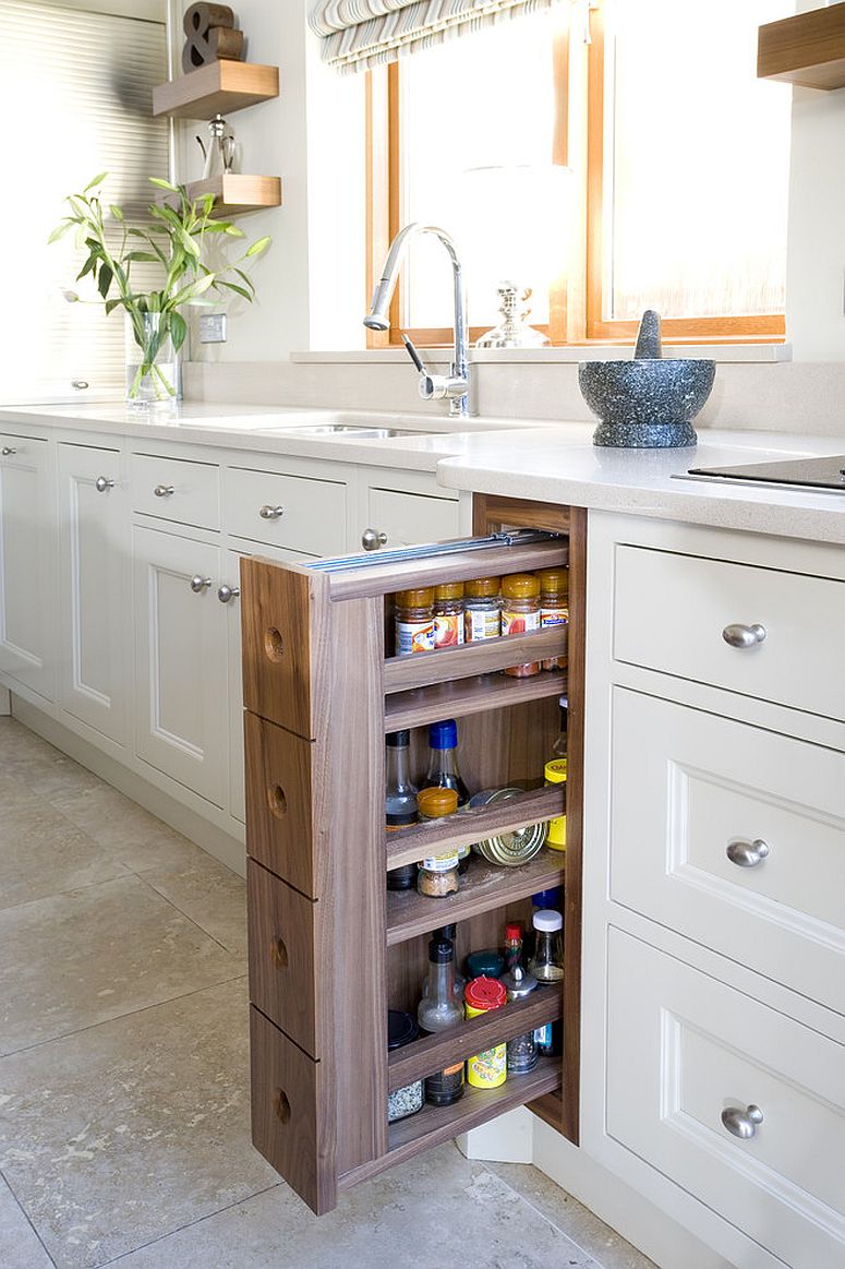 Pull-out drawers allow you to turn even a small nook into pantry