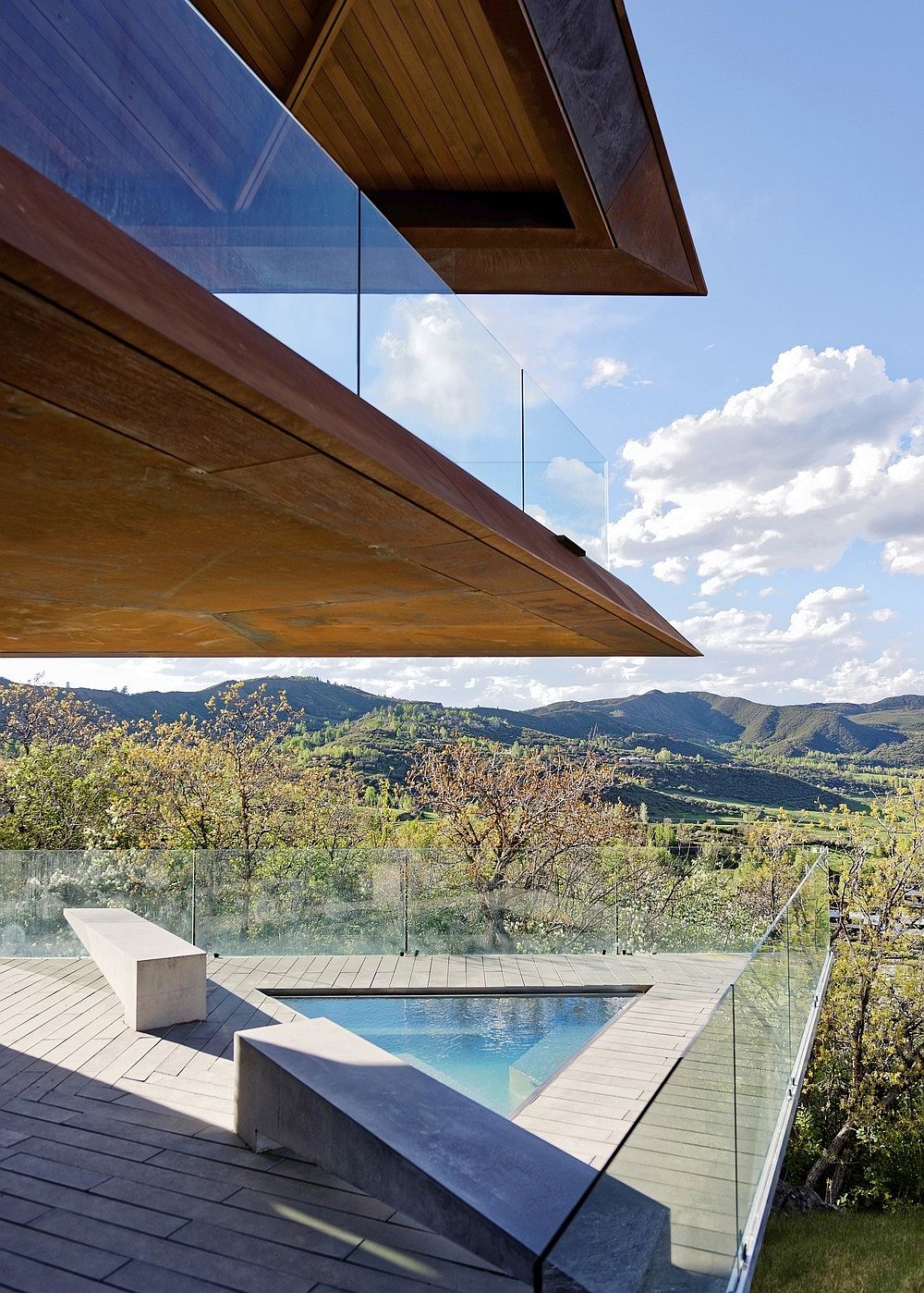 View of the Rocky Mountians from the contempoarry deck of the Owl residence