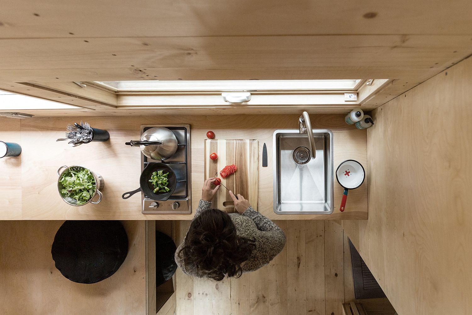 View of the multi-functioning kitchen area from above