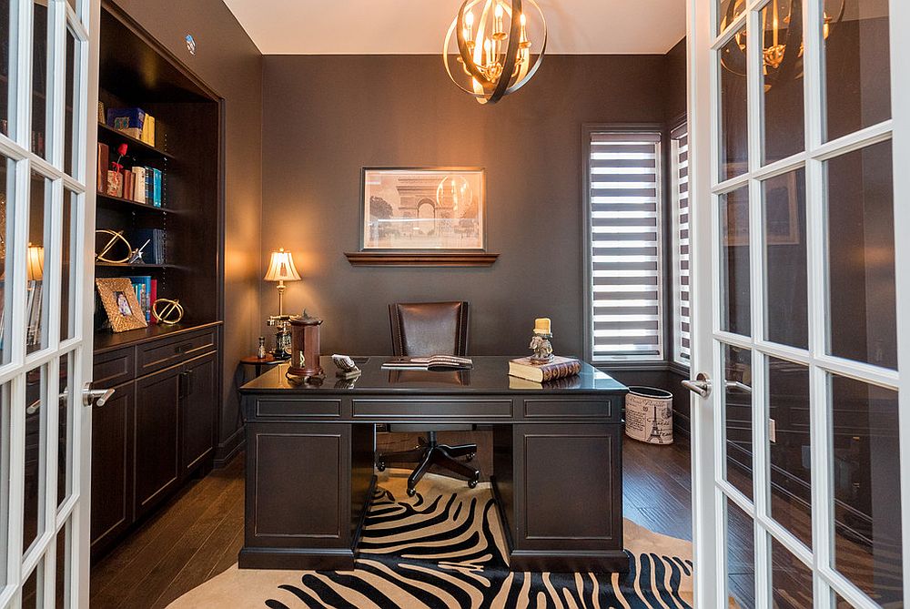 Dark-gray-and-black-home-office-with-transitional-charm