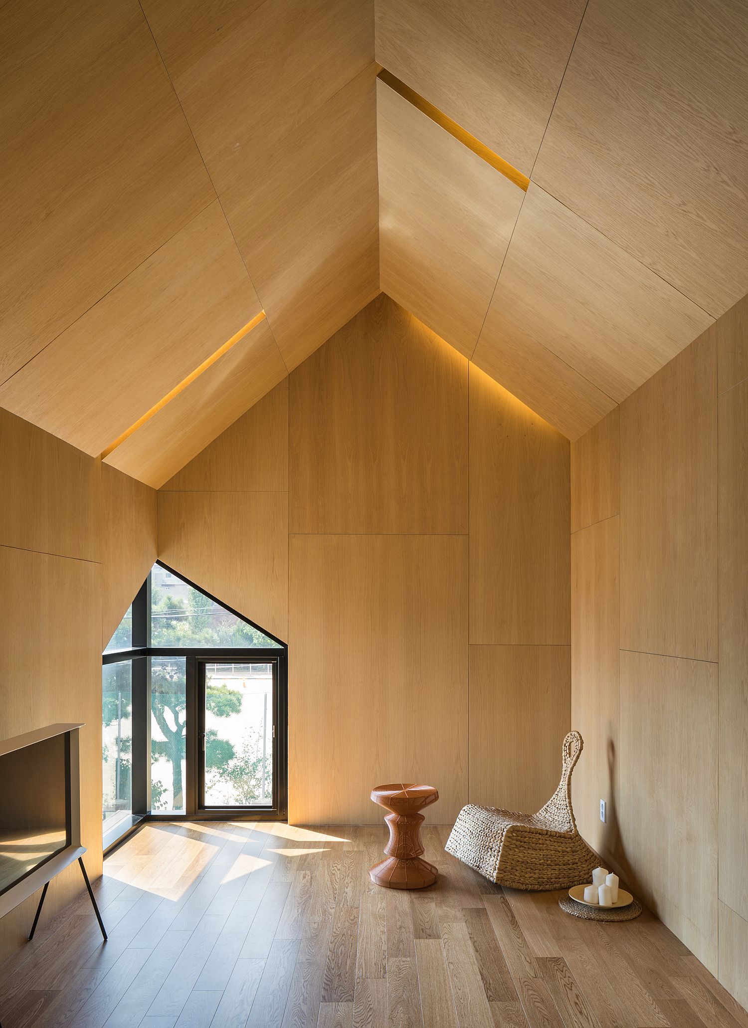 Gabled upper level space in wood is a showstopper